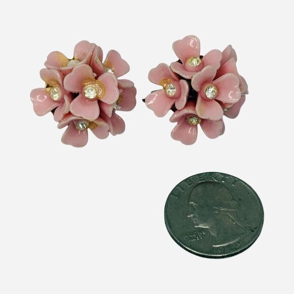 Vintage Light Pink Pop Art Flower Clip-On Earrings 1"  Retro Statement - Picture 7 of 8